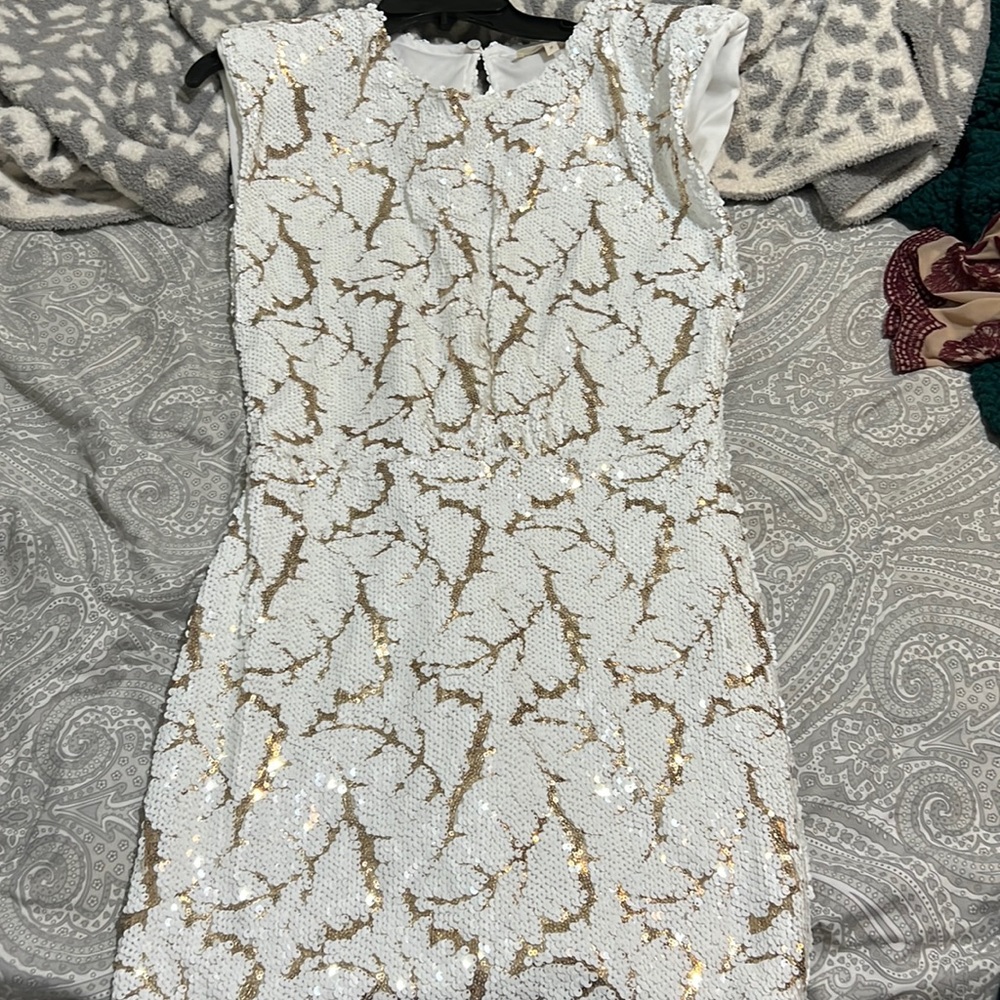 Gold and white sequin dress